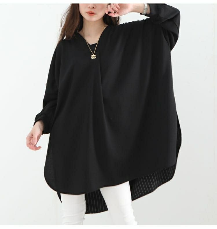 大きいサイズ レディース ストライプ切替えプルオーバー　bai-0085