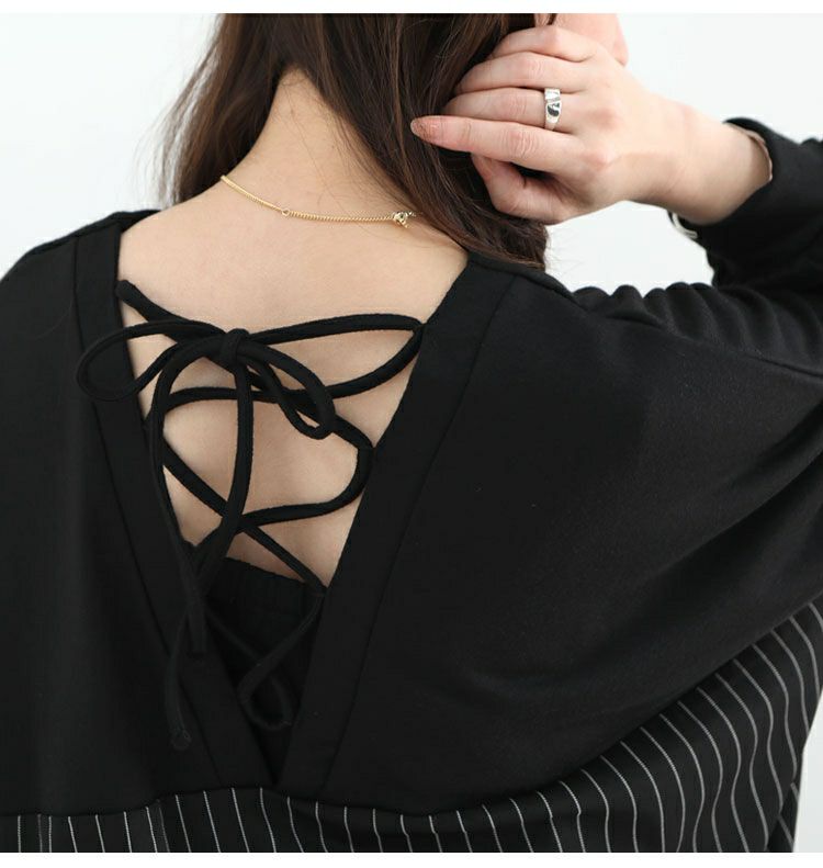 大きいサイズ レディース ストライプ切替えプルオーバー　bai-0085