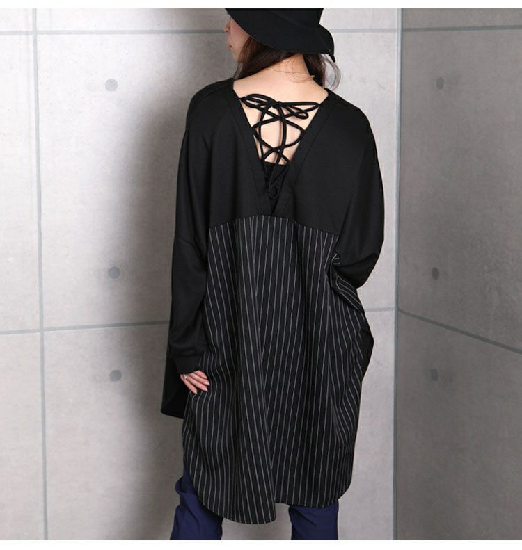 大きいサイズ レディース ストライプ切替えプルオーバー　bai-0085