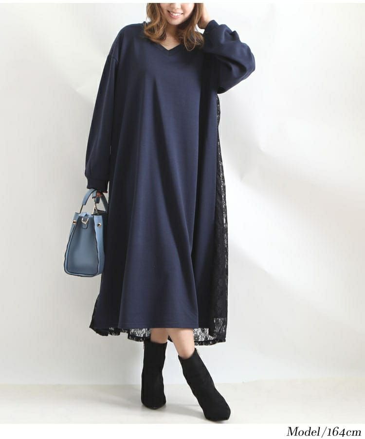 大きいサイズ レディース バックレースパーカーロングワンピース　bai-0081