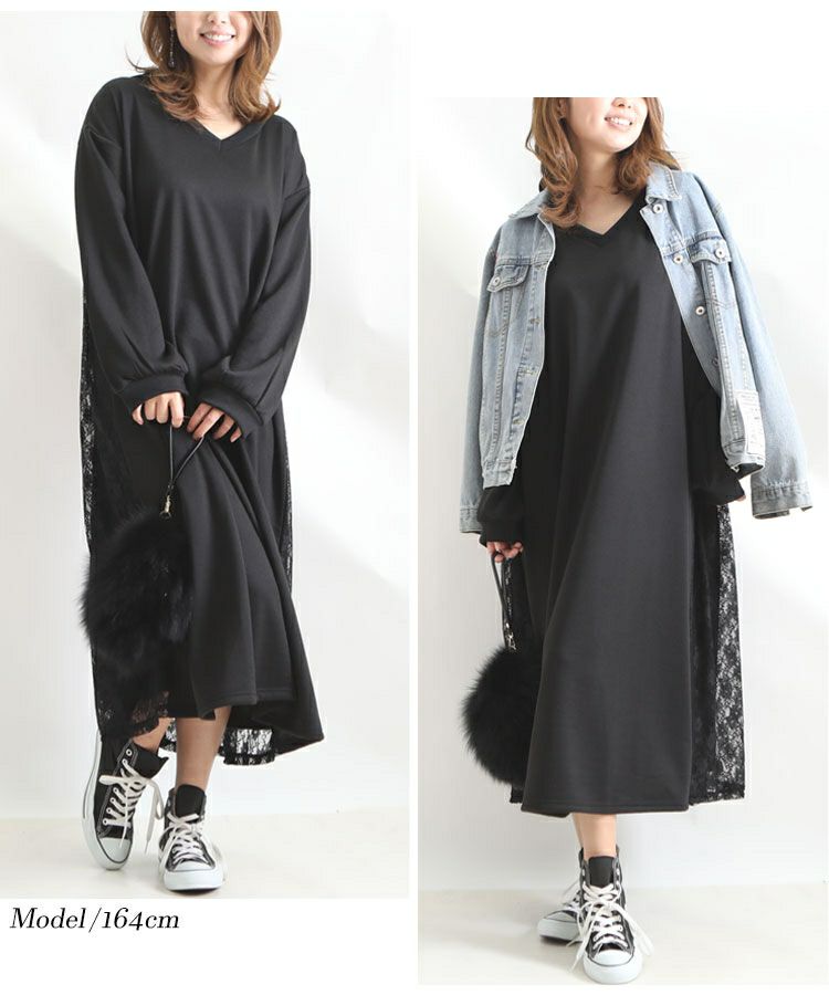 大きいサイズ レディース バックレースパーカーロングワンピース　bai-0081