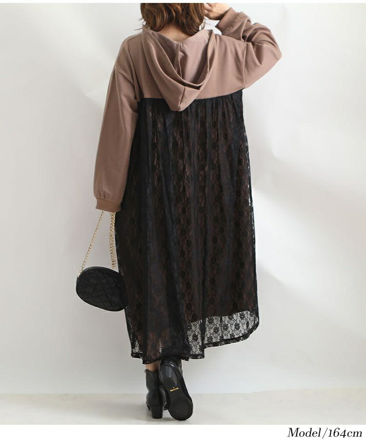 大きいサイズ レディース バックレースパーカーロングワンピース　bai-0081