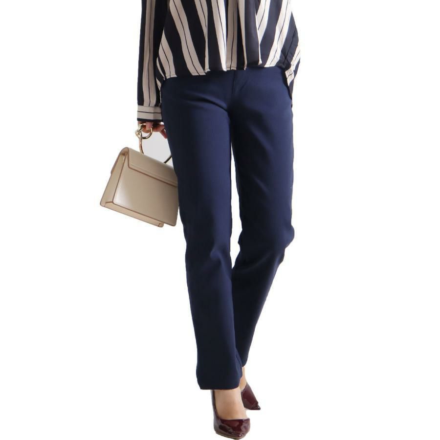 大きいサイズ レディース ストレッチツイルストレートパンツ 【低身長さんサイズ有】　jp381s ネイビー（股下76cm）