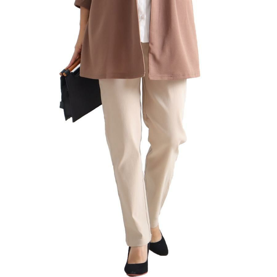 大きいサイズ レディース ストレッチツイルストレートパンツ 【低身長さんサイズ有】　jp381s ベージュ（股下76cm）