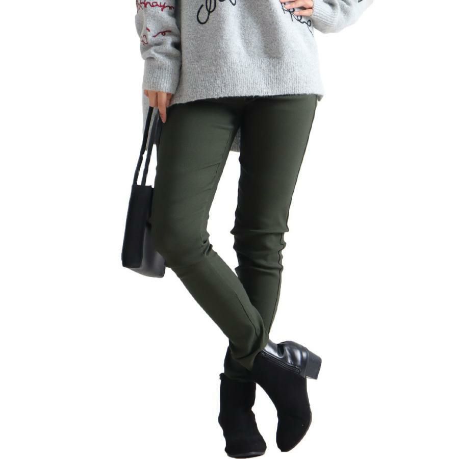 大きいサイズ レディース ストレッチツイルスキニーパンツ 【低身長さんサイズ有】 jp381 カーキ（股下76cm）