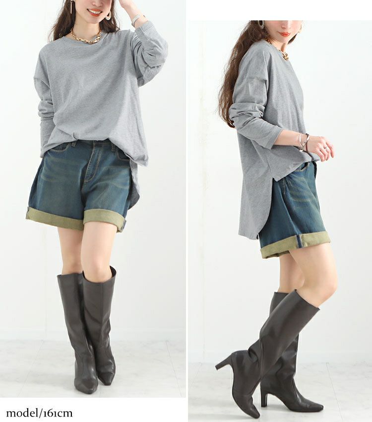 大きいサイズ レディース ラウンドロングヘムカットソー　wk-0277 【メール便可】