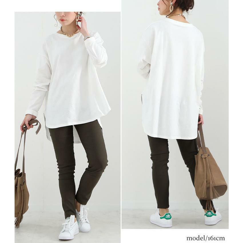 大きいサイズ レディース ラウンドロングヘムカットソー　wk-0277 【メール便可】 オフホワイト