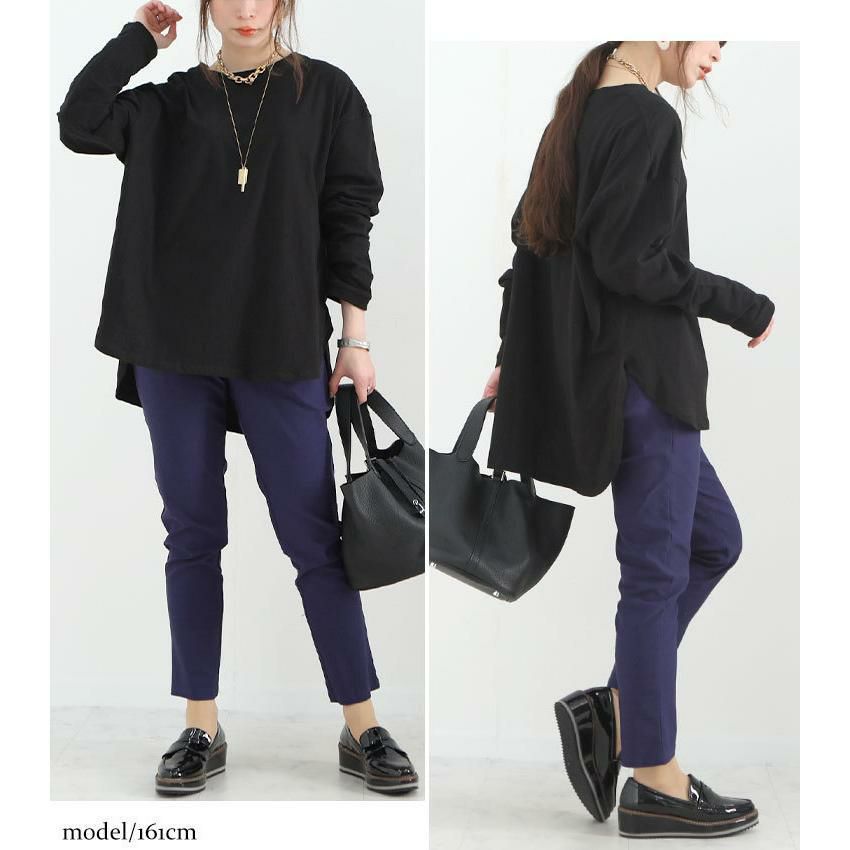 大きいサイズ レディース ラウンドロングヘムカットソー　wk-0277 【メール便可】 ブラック