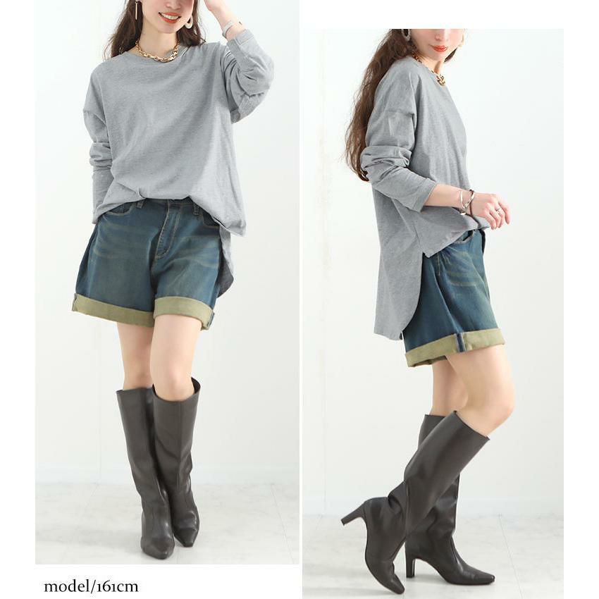 大きいサイズ レディース ラウンドロングヘムカットソー　wk-0277 【メール便可】 杢グレー