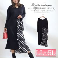 大きいサイズ レディース ドット柄ティアード切替えワンピース　jp391