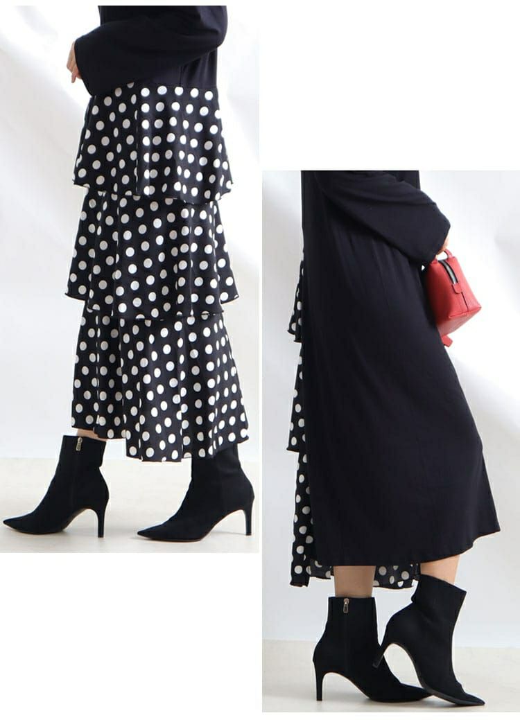 大きいサイズ レディース ドット柄ティアード切替えワンピース　jp391