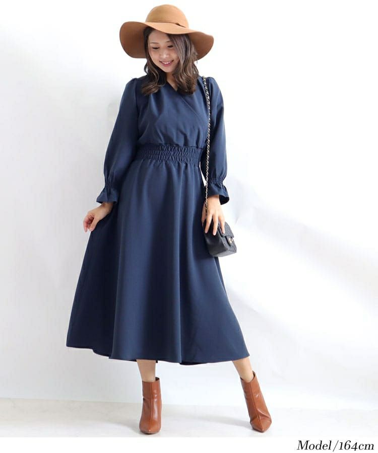 大きいサイズ レディース カシュクールロングワンピース　fem-192