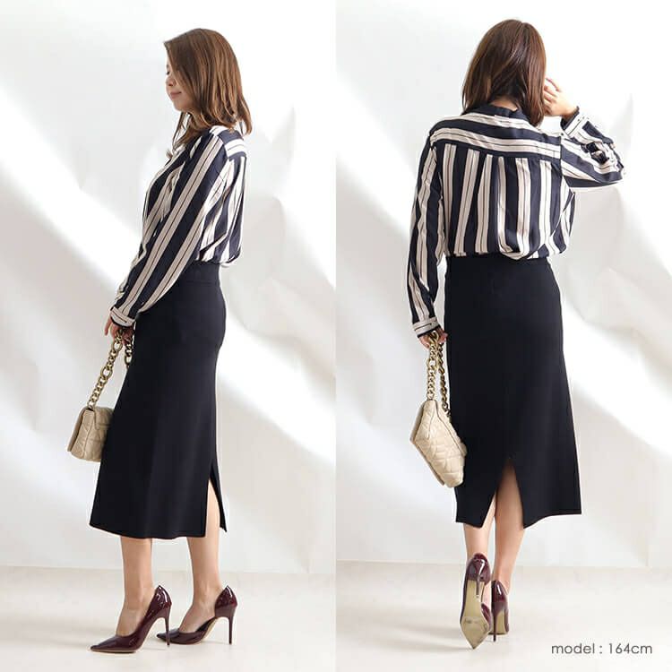 大きいサイズ レディース ウエストゴムスリットタイトスカート　goldy-825