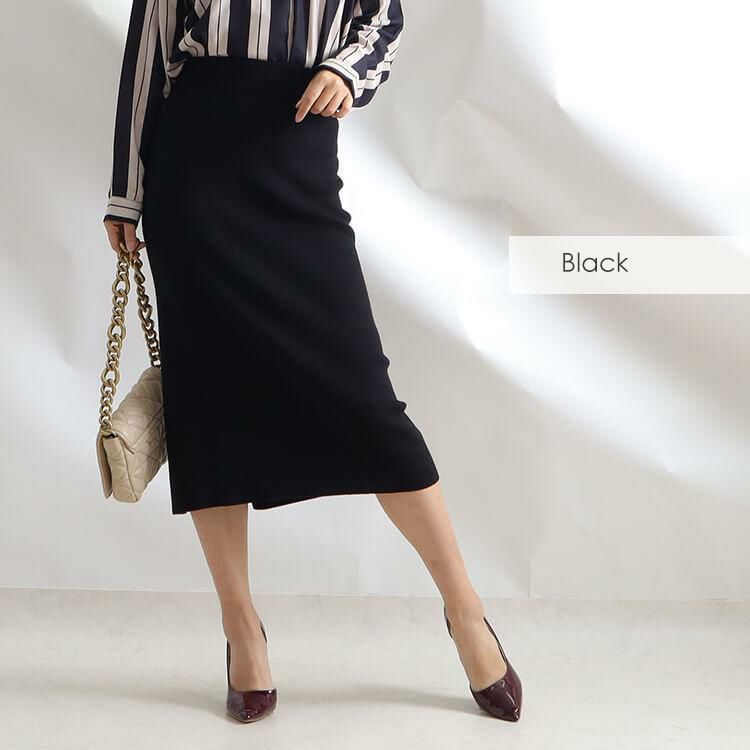 大きいサイズ レディース ウエストゴムスリットタイトスカート　goldy-825 ブラック