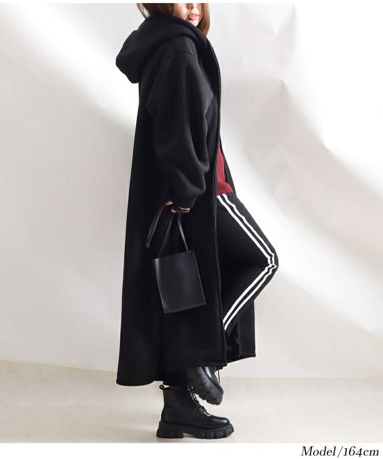 大きいサイズ レディース 裏ボアフーディーロングコート　sw-0401