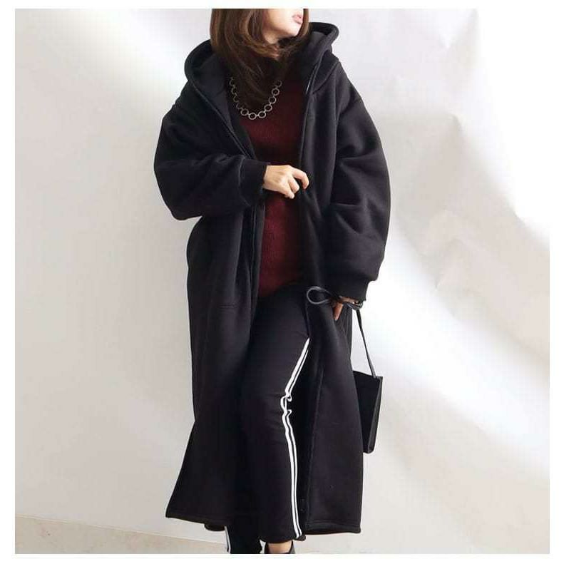 大きいサイズ レディース 裏ボアフーディーロングコート　sw-0401 ブラック
