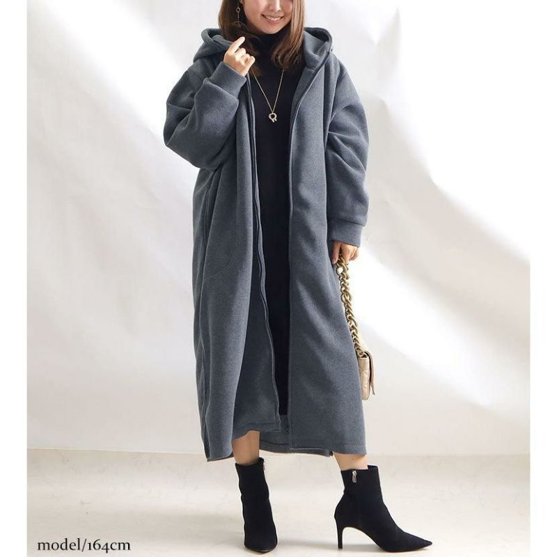 大きいサイズ レディース 裏起毛ZIPロングパーカー nw-21023 | 大きい