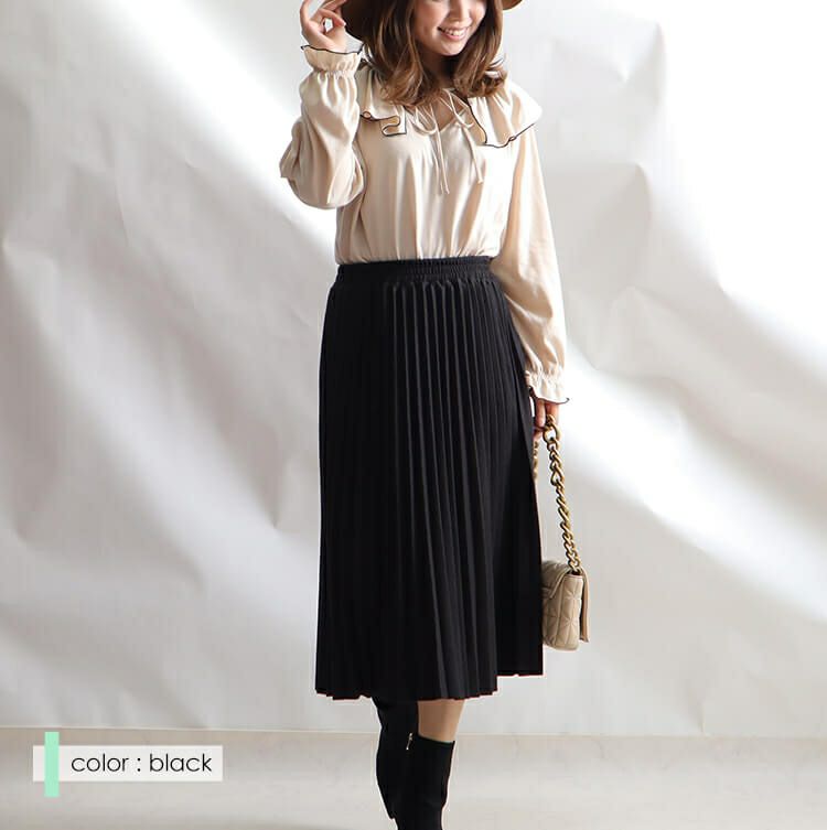 大きいサイズ レディース ウエストゴムプリーツスカート　goldy-852