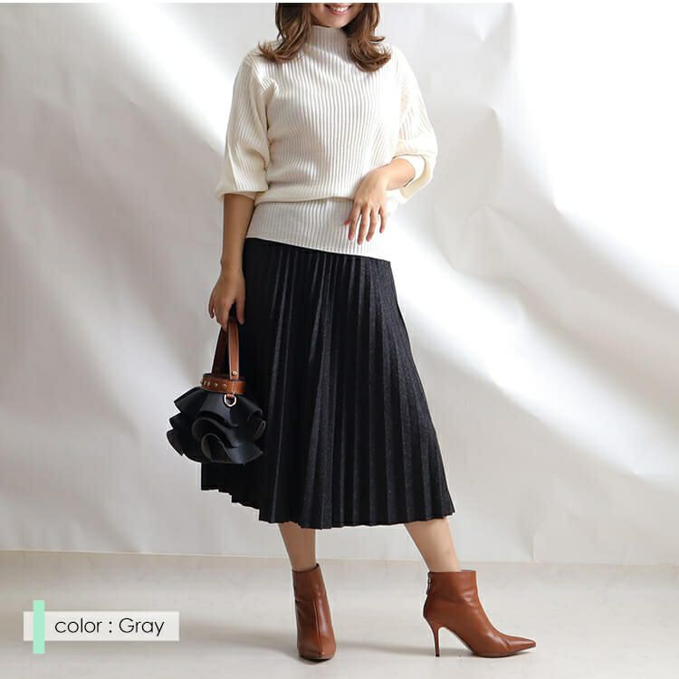 大きいサイズ レディース ウエストゴムプリーツスカート　goldy-852