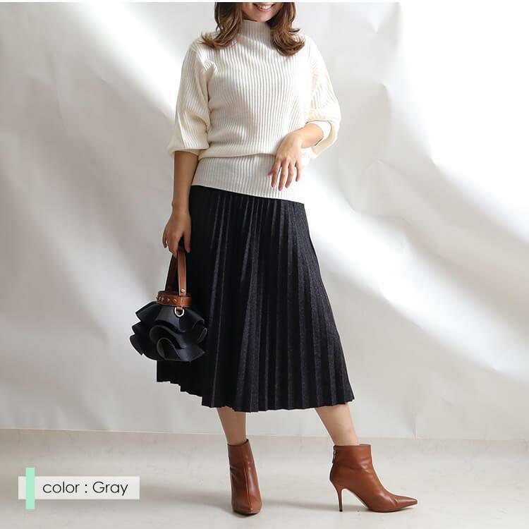 大きいサイズ レディース ウエストゴムプリーツスカート　goldy-852 グレー