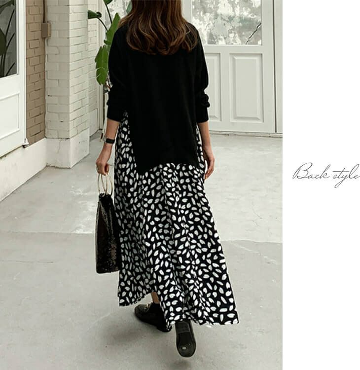 大きいサイズ レディース フェイクレイヤードフレアワンピース　goldy-850