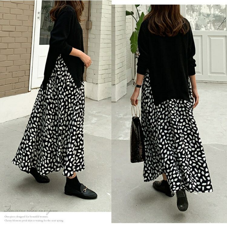 大きいサイズ レディース フェイクレイヤードフレアワンピース　goldy-850