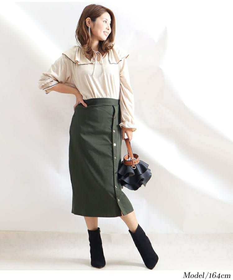 大きいサイズ レディース ハイパーストレッチサイドボタンタイトスカート　jp377x