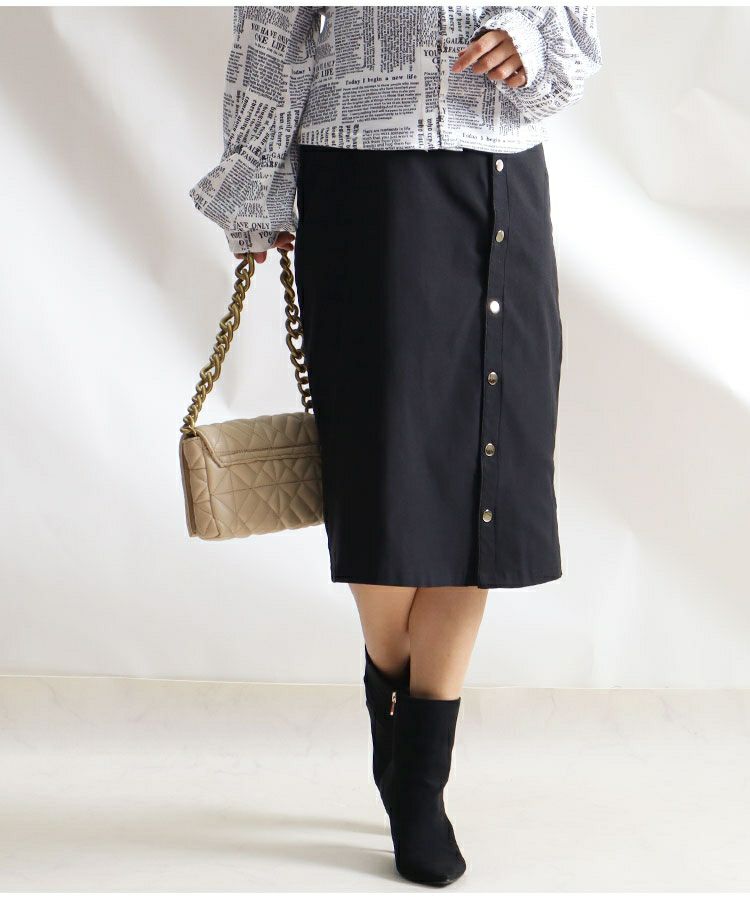 大きいサイズ レディース ハイパーストレッチサイドボタンタイトスカート　jp377x