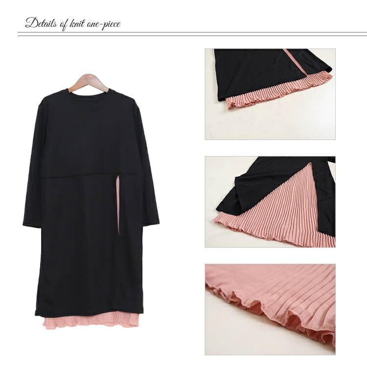 大きいサイズ レディース フェイクレイヤードワンピース　goldy-851