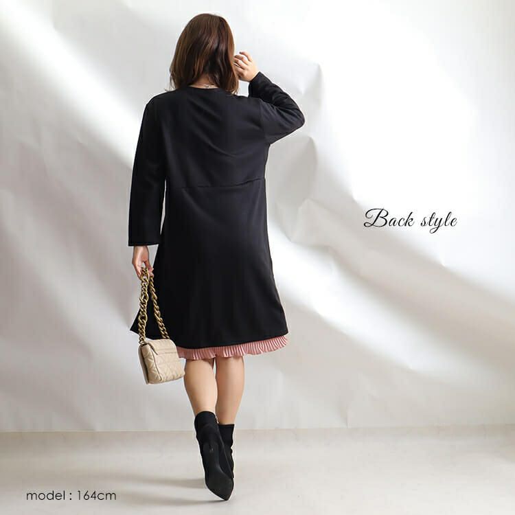 大きいサイズ レディース フェイクレイヤードワンピース　goldy-851