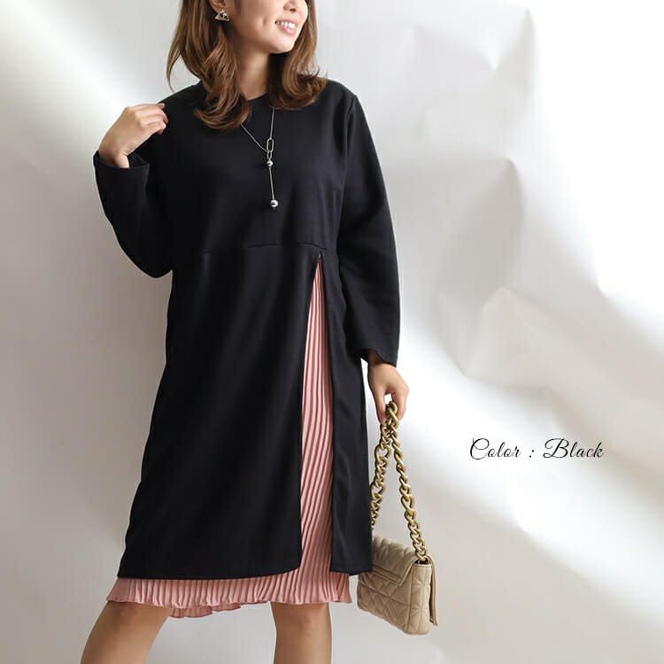 大きいサイズ レディース フェイクレイヤードワンピース　goldy-851