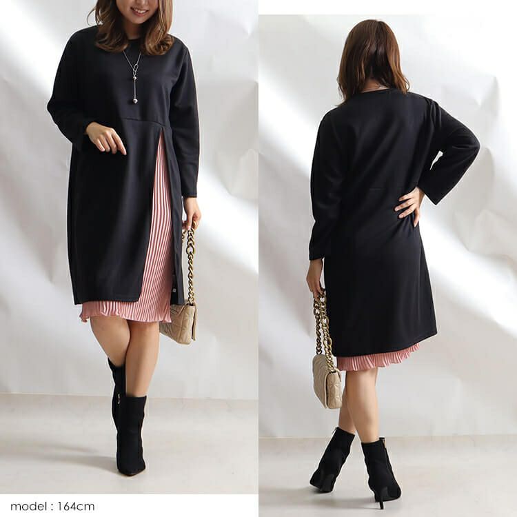 大きいサイズ レディース フェイクレイヤードワンピース　goldy-851