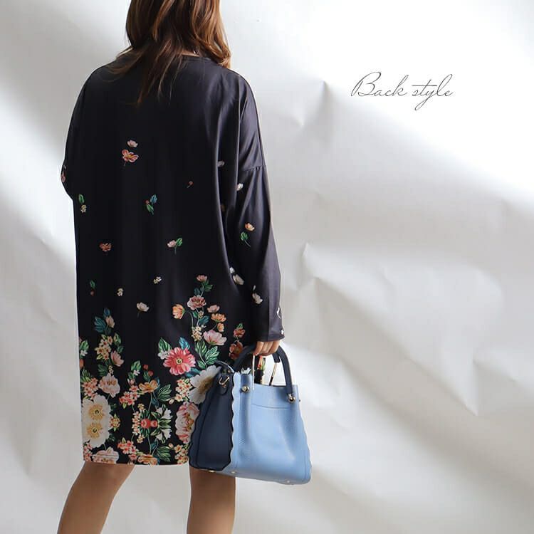 大きいサイズ レディース フワラー長袖チュニックワンピース　goldy-866 【メール便可】