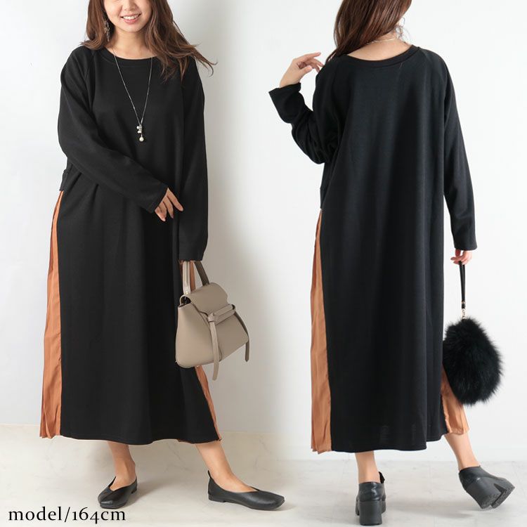 大きいサイズ レディース 前後2wayプリーツワンピース　gold881