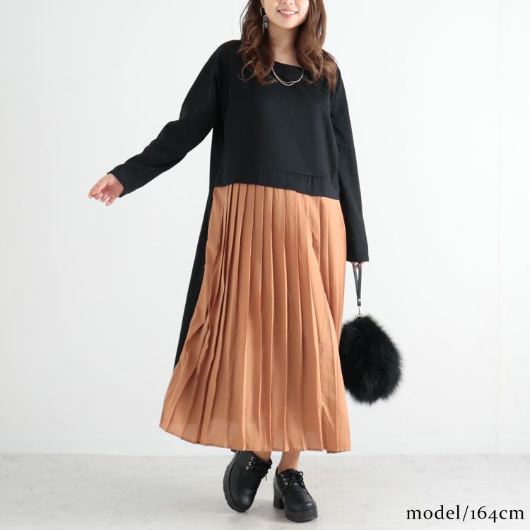 大きいサイズ レディース 前後2wayプリーツワンピース　gold881