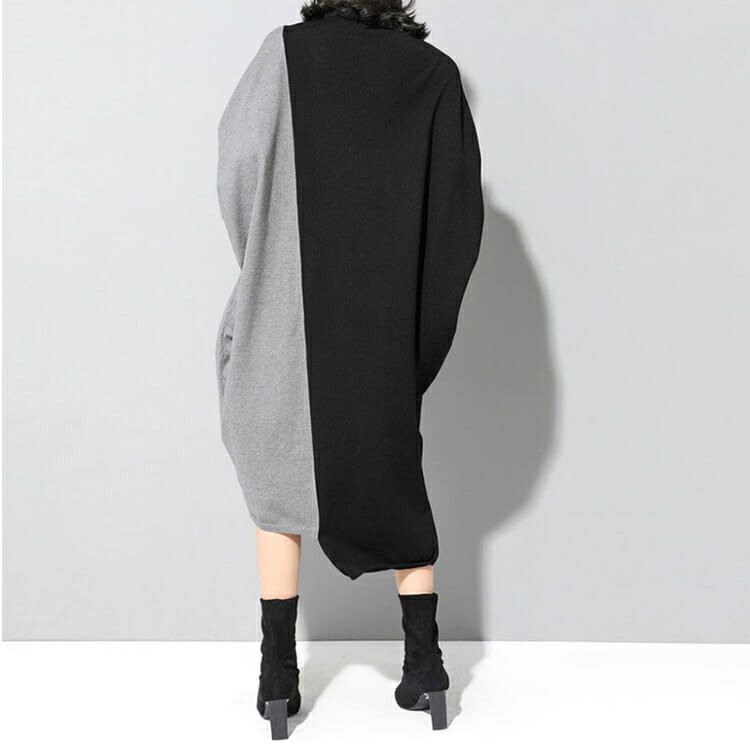 大きいサイズ レディース バイカラー長袖ワンピース　goldy-841 【メール便可】