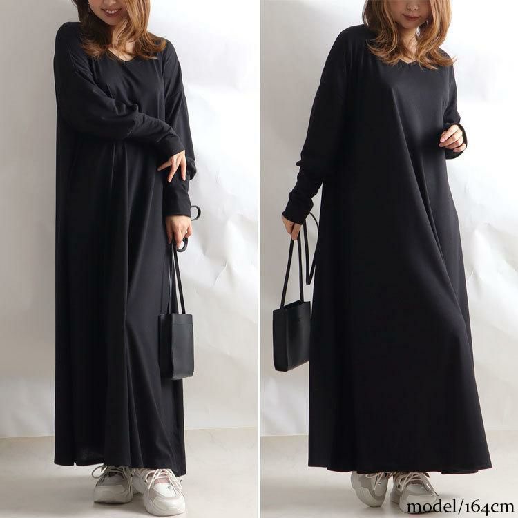 大きいサイズ レディース カットソーマキシ丈ワンピース　goldy-882 ブラック