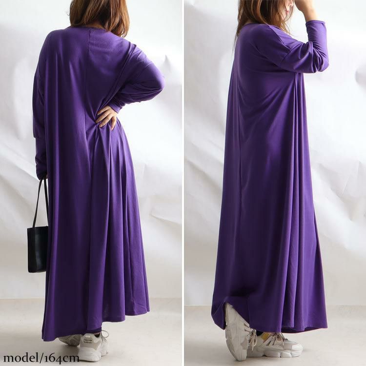 大きいサイズ レディース カットソーマキシ丈ワンピース　goldy-882 パープル