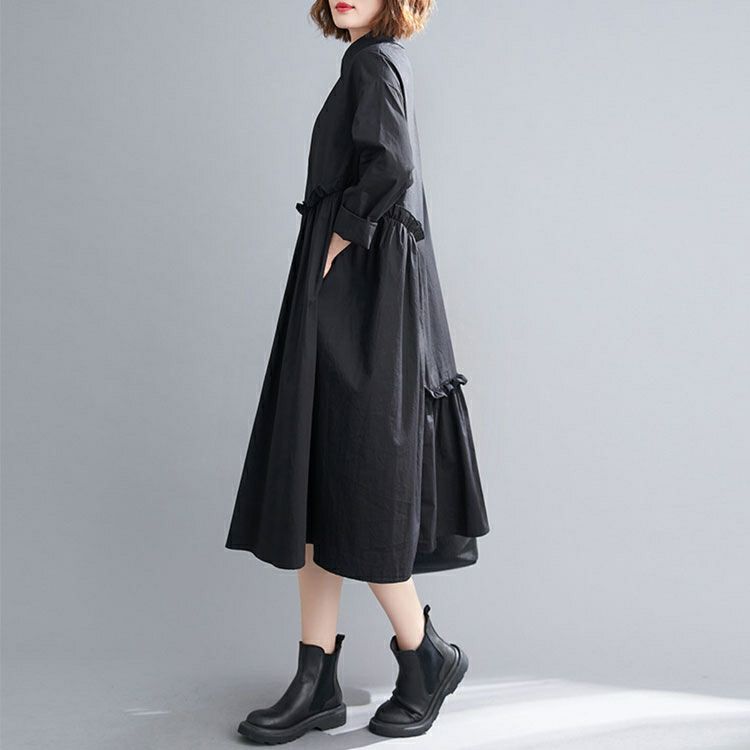 大きいサイズ レディース 花刺繍切替えシャツワンピース　goldy-878