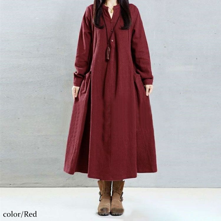 大きいサイズ レディース ロング丈コットンシャツワンピース　goldy-884