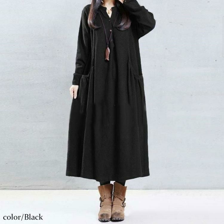 大きいサイズ レディース ロング丈コットンシャツワンピース　goldy-884 ブラック