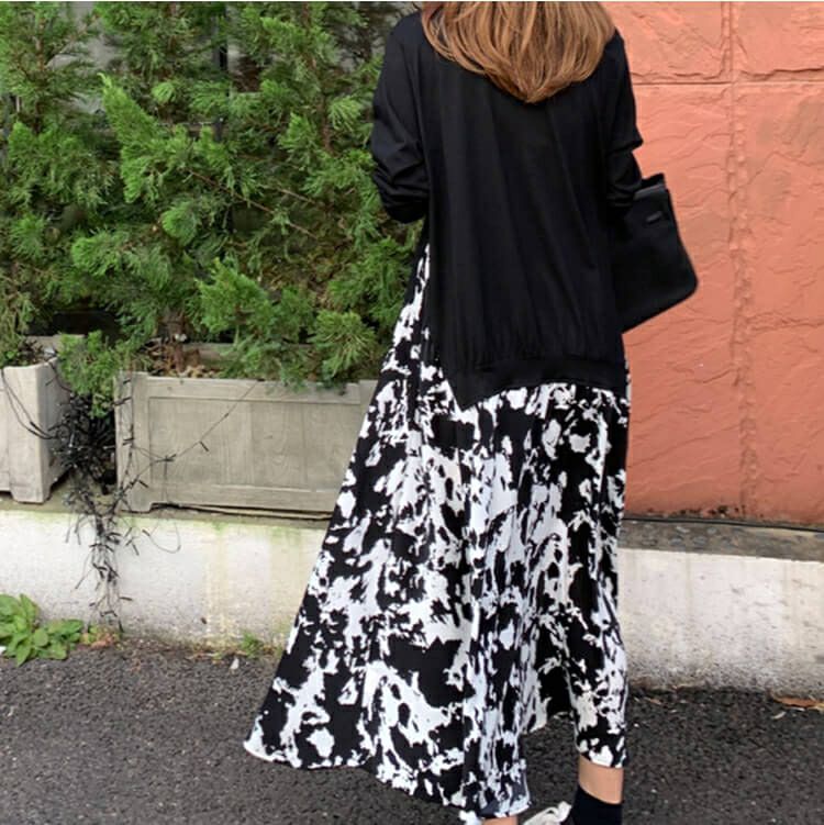 大きいサイズ レディース フェイクレイヤードフレアワンピース　goldy-876