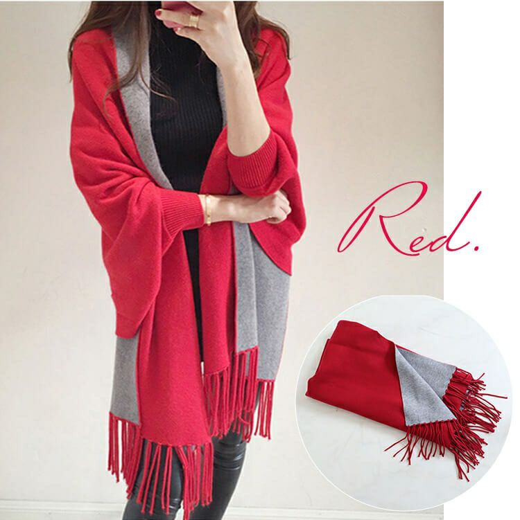 大きいサイズ レディース 袖付き着るニットストール　goldy-871