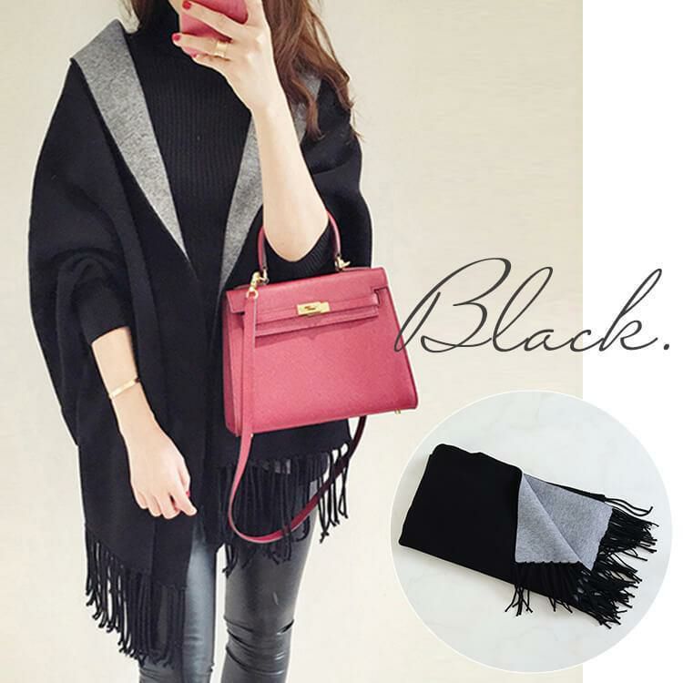 大きいサイズ レディース 袖付き着るニットストール　goldy-871 ブラック