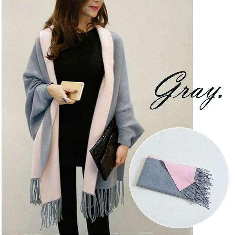 大きいサイズ レディース 袖付き着るニットストール　goldy-871 グレー
