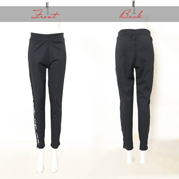 大きいサイズ レディース サイドレースレギンス　goldy-875 【メール便可】