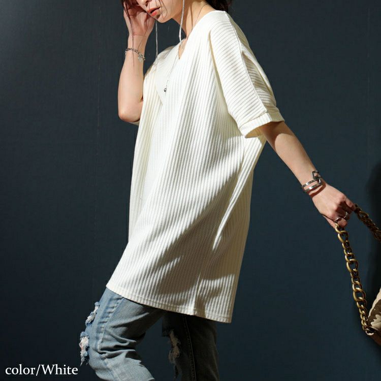 大きいサイズ レディース VネックドルマンUVワッフルカットソー　map-19