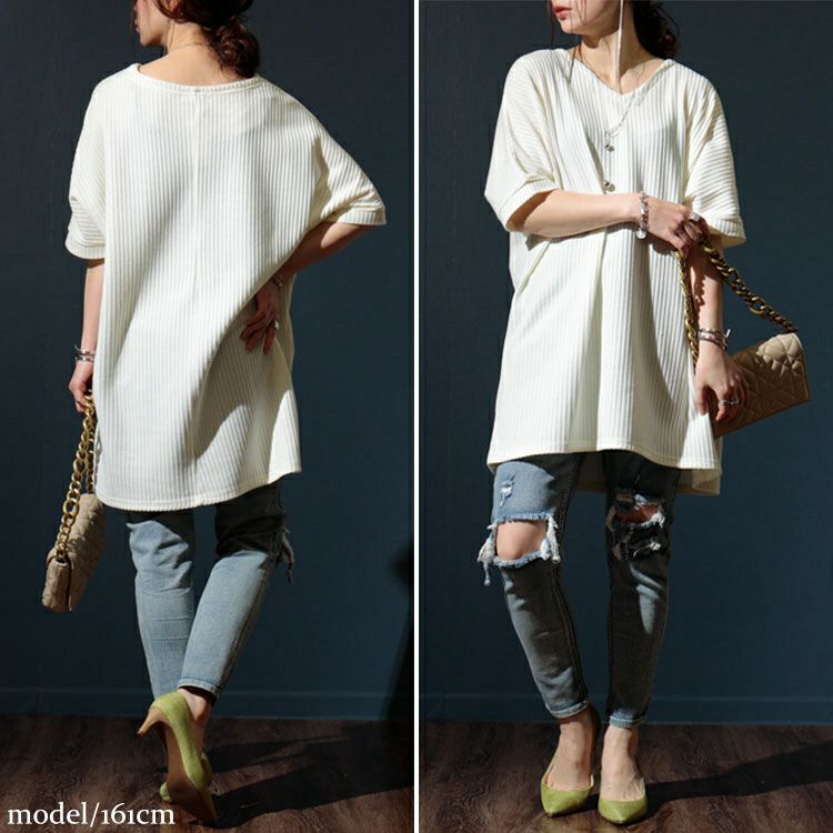 大きいサイズ レディース VネックドルマンUVワッフルカットソー　map-19