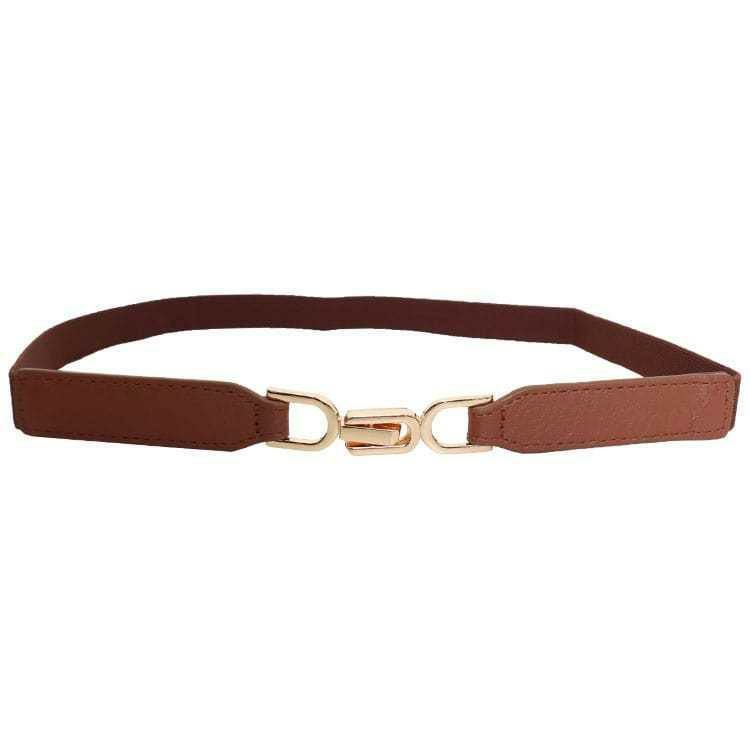 大きいサイズ レディース ビットデザイン細ゴムベルト　art-dgnl　【メール便可】 ダークブラウン