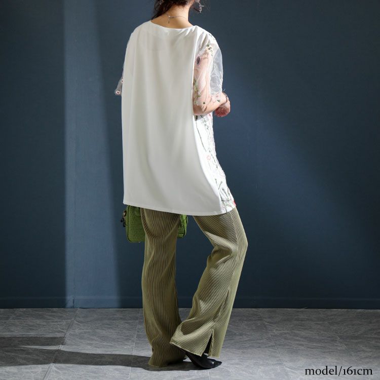 大きいサイズ レディース 花刺繍チュールレースブラウス　jp405　【ゆうパケット可】